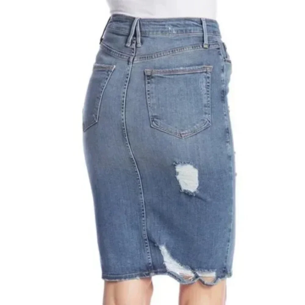 Good American high waisted Denim Midi Pencil Skirt